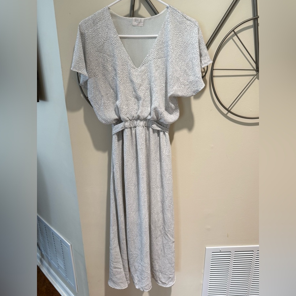 Sienna Sky White Maxi Dress with Black Speckled Dots, Size S